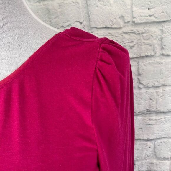 White House Black Market women M scoopneck front & back 3/4 blouse pink - Picture 3 of 9